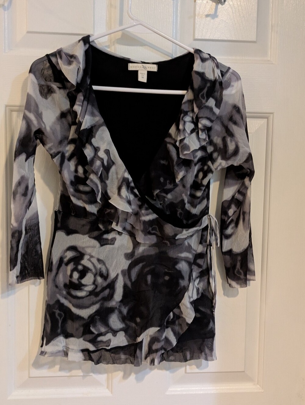 Black & White Floral Wrap Top